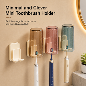 Soporte de pared autoadhesivo de plástico resistente para cepillos de dientes, sin taladro, mini portavasos invertido para secado por goteo en cocina - Product Image 1