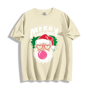 High Quality <b>Christmas</b> Printed Twill Regular Fit Oversized V-neck Short Sleeve T-<b>Shirt</b> Women <b>Men</b> 180G 100% Cotton High Street - Product Image 4