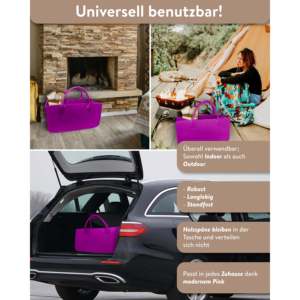 Sac en feutre rose moderne pour le transport du bois de chauffage, organisateur de rangement en polyester pour le salon ou les voyages, sacs de rangement en matériau PP - Product Image 4