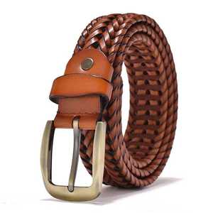 JECCON Men's 38mm Width Genuine Cow Hide Casual <b>Belt</b> Vintage Copper Alloy <b>Buckle</b> 110-125cm Length Durable Solid Model B51497-38 - Product Image 6