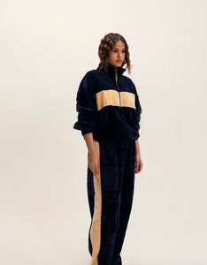 Survêtement en velours bleu marine pour femme, manches longues, color block, sweat-shirt décontracté avec poches latérales, coupe ample, vêtements d'hiver - Product Image 2