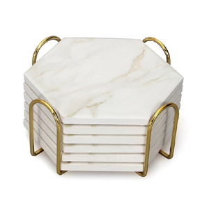 ชุดถาดรองแก้วลายหินอ่อนสุดหรูชุดถาดรองแก้วทองเหลืองรูปทรงหกเหลี่ยมออกแบบแกะสลักได้ตามต้องการสำหรับเครื่องดื่ม - Product Image 4