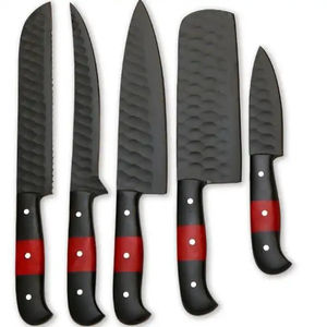 Juego de Cuchillos de Chef Burraq Profesional de 5 Piezas, Hechos a Mano en Acero al Carbono, Mango de Madera, Diseño Moderno, Aptos para Lavavajillas, para Chefs y Cocineros - Product Image 5