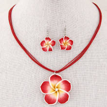 Hawaiian Plumeria Rubra Bohemia Tropical flor aleación colgante pendientes collar conjunto para Luau Beach Party regalo de mujer - Product Image 6