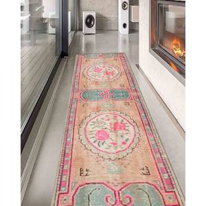 Alfombra Turca con Diseño de Rosas: Estilo Bohemio Vintage, Alfombra Oushak Verde, Alfombra de Chenilla - Product Image 4