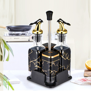 Lọ gia vị với màu đen Twist Nắp Muối <span class=keywords><strong>Shaker</strong></span> dầu đặt thủy tinh gia vị chai sang trọng dầu và giấm Dispenser Set với Caddy - Product Image 5