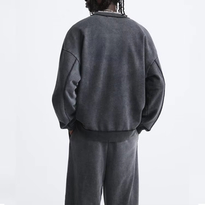 Conjunto de sudadera con hombros caídos de gran tamaño lavado con ácido personalizado para hombre, ropa de calle con cuello redondo, chándal, Sudadera con cuello redondo para hombre - Product Image 2