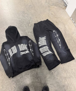 ชุดเซ็ตเสื้อฮู้ดและกางเกงวอร์มขายดีสำหรับฤดูหนาว ลายพิมพ์สกรีน ผ้าฟลีซฟอกสี 360 GSM ทรงขาบาน สไตล์แบ็กกี้ - Product Image 5