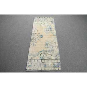 Alfombra Turca de 1.8x4.6 pies, Alfombra Vintage, Alfombra de Lana con Puntos Azules - Product Image 1