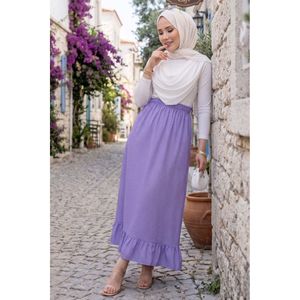 Lilac Polka Dot Ruffled <b>Skirt</b> <b>Elastic</b> Waist Comfortable and Breathable Digital Print on Cotton and Knitted Fabric for Summer - Product Image 1