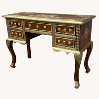 Table de Console Vintage en laiton, décor en bois, pieds en bois, fabriqué à la main, Table de salon rustique, Table d'appoint inde