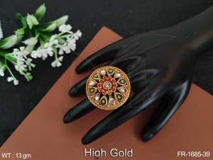 Antique Brass Jewelry High <b>Gold</b> Polish Party Wear Beautiful Fancy Style Adjustable Antique Finger <b>Rings</b> - Product Image 4