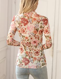 Blouses pour femmes <span class=keywords><strong>mode</strong></span> dentelle à manches longues haut en maille Floral col montant voir à travers imprimé haut en maille vêtements occidentaux femmes - Product Image 4