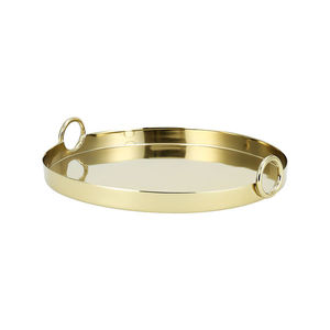 Handmade Embossed Metal <b>Tray</b> With Designer Gold Handle Modern Design <b>Snacks</b> Serving <b>Tray</b> For Hotel Ware Accessories - Product Image 2