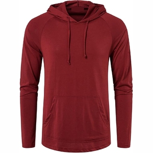 Sweat-shirt à capuche pour homme, rouge foncé, classique, décontracté, en polaire, avec poche kangourou - Product Image 1