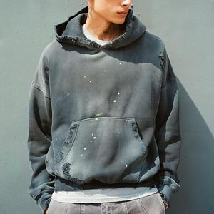 Sweat à capuche délavé au soleil personnalisé 100% coton pull à capuche surdimensionné Vintage en détresse déchiré sunfaded sweats à capuche délavés à l'acide pour hommes - Product Image 1