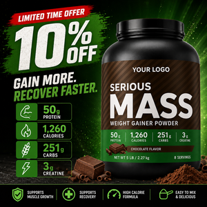 Poudre de prise de masse <span class=keywords><strong>Serious</strong></span> <span class=keywords><strong>Mass</strong></span> 5LB 2,27 kg Supplément protéiné hypercalorique 50g de protéines 251g de glucides 3g de créatine Saveur chocolat - Product Image 1