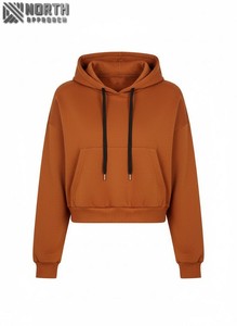 Venta al por mayor Crop Top 400 Gsm mujeres sudaderas con capucha logotipo personalizado mujeres sudaderas con capucha de manga larga 100% algodón 450 GSM Sudadera con capucha - Product Image 3