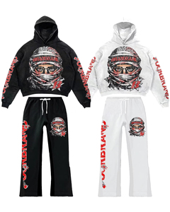 Sudadera con capucha de retazos bordada personalizada para hombre, Conjunto de sudadera de peso pesado con lavado ácido Vintage desgastado al sol, Hip Hop, Invierno - Product Image 4