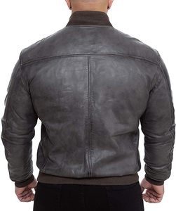Blouson Bomber en Cuir Véritable et Toile pour Homme avec Col Montant, Respirant et Coupe-Vent, Logo Personnalisable sur le Devant - Product Image 2