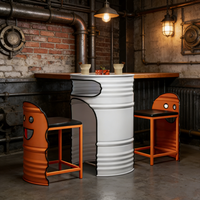 Ensemble table et chaises de café style industriel créatif en forme de baril à huile, ensemble de salle à manger en fer pour hôtel, café, repos, utilisation en extérieur