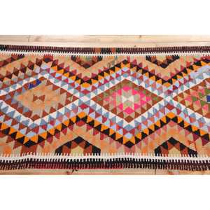 Alfombra Turca Vintage, Alfombra Kilim de 2,8x11,5 pies, Alfombra Abstracta Azul y Naranja - Product Image 3