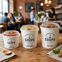 Bol en kraft blanc personnalisé AT PACK de 500 ml, 1000 ml, 1300 ml avec couvercle en PET pour la soupe, emballage alimentaire à emporter