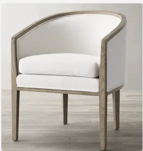 P0080 Cadeira de café com design de estilo francês, tecido de linho, poltrona de cozinha, madeira maciça para restaurante, sala de jantar
