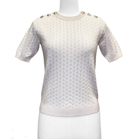 Elegante Suéter de Punto Pointelle de Viscosa y Poliéster para Mujer, Cuello Redondo, Logotipo Frontal, Delgado, de Secado Rápido, para Oficina, Primavera, Colección SS23