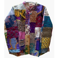 Main indienne fruits imprimé Floral coton Kantha tissu matelassé vêtements d'été veste femmes veste GC-AP-107.