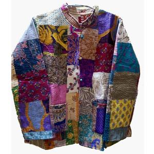 Main indienne fruits imprimé Floral coton Kantha tissu matelassé vêtements d'été veste femmes veste GC-AP-107. - Product Image 4