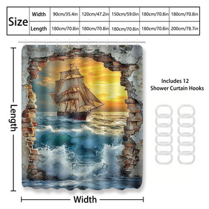 Custom Printed Waterproof Shower Shower <b>Curtain</b> for Bathroom Waterproof Polyester <b>with</b> <b>Hooks</b> - Product Image 4