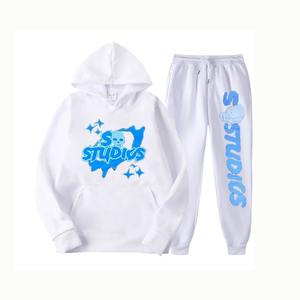 Buena calidad 100% algodón Puff estampado ácido lavado sudaderas con capucha Unisex pantalones de chándal trajes de chándal Sudadera con capucha y conjunto de Jogger - Product Image 3