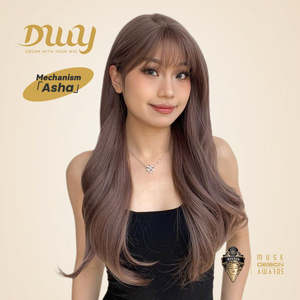 Asha-DWY Large Realistic Scalp Glueless Synthetic <b>Wig</b> Mid-Length Wavy MiraScalp Chocolate <b>Brown</b> Bangs Transparent Lace Color - Product Image 2