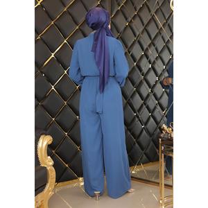 Vestido Largo Casual Azul MSW19153-2 de Gasa con Corte en A, 100% Poliéster, Manga Larga, Cintura Natural, No Tejido, Sencillo - Product Image 5