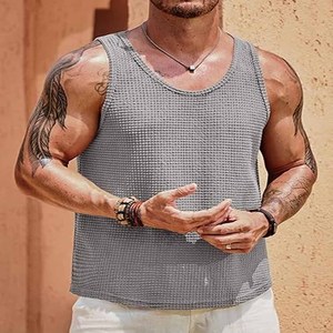 Camiseta sin Mangas de Verano para Hombre, de Alta Calidad, de Algodón, Tejida, Transpirable, con Cuello en V, Talla Grande, Estilo Urbano para Gimnasio y Fitness - Product Image 4