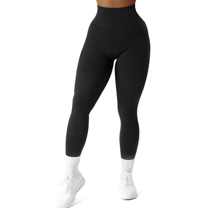 Mallas acanaladas sin costuras para mujer, pantalones de yoga para gimnasio y entrenamiento de cintura alta - Product Image 1