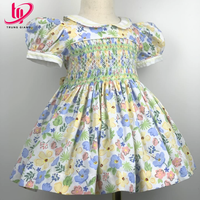 Vêtements pour enfants en coton tissé de qualité supérieure, robes smockées à la main avec des broderies en fils de soie, robes smockées pour filles, robes pour fillettes