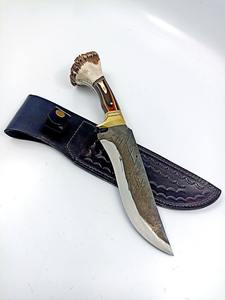 Cuchillo de Hoja Fija Hecho a Mano con Mango de Madera de Ciervo y Funda de Cuero Genuino - Product Image 5