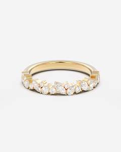 Anillo de Diamantes Corte Marquesa en Oro Amarillo, Banda de Eternidad Ovalada Redonda para Mujer, Joyería de Boda, Diseño Personalizado - Product Image 1