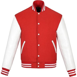 Veste universitaire personnalisée rouge et blanche à design bicolore, nom et numéro d'équipe personnalisés, style Letterman athlétique - Product Image 1