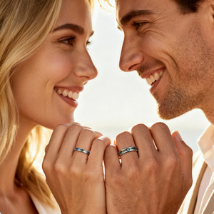 Jeulia <b>Abalone</b> <b>Shell</b> Inlay Tungsten Wedding Couple Rings Set - Product Image 4