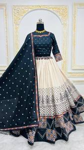 Lehenga Choli con Detalles en Tela de Muselina de Algodón Pesada, Reversible, Estampado Digital Informal, Hermoso, Real, para Todas las Temporadas - Product Image 2