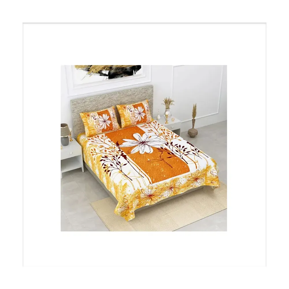 ผ้าปูที่นอนผ้าฝ้ายบริสุทธิ์ลายพิมพ์ sanganer แบบดั้งเดิมผ้าปูเตียงขนาดคิงไซส์พร้อมปลอกหมอน2ใบขายส่งมาก