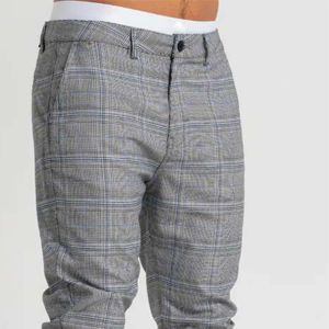 Pantalon anti-rides pour homme Pantalon à carreaux gris polyvalent teint uni-Coupe confortable et design intemporel pour toute occasion - Product Image 5