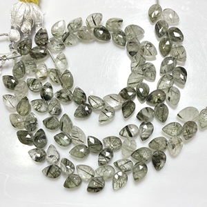 Perles de briolette en forme de poire et de feuille de rutile vert perles de pierre précieuse naturelle en gros pour bijoux - Product Image 1