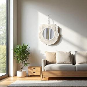 Miroir rond élégant en macramé à suspendre au mur pour la décoration de festivals, les fêtes, les cadeaux et les intérieurs d'inspiration bohème, vente en gros en provenance d'Inde - Product Image 4