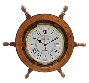 Neue stilvolle Uhr Rad Holz Schiff Wand Nautical Decor Home 18 Hängende antike Vintage Uhren Büro Messing Geschenk Lenkung