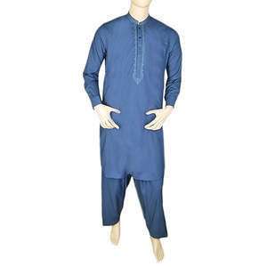 ชุดเสื้อคลุมปักลายคอปกสำหรับผู้ชาย - สีน้ำเงินกรมท่า - Product Image 4