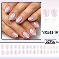 A058 Faux Ongles à Presser Effet Œil de Chat Violet Rose Taro 32 pièces Courts Ovales Simples Amovibles Vente en Gros